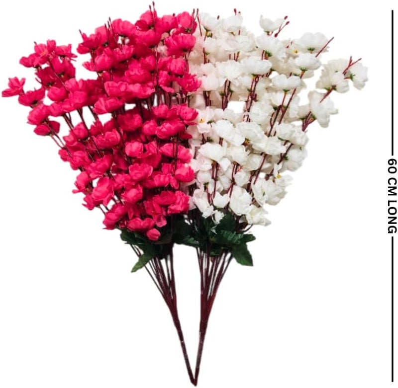 Sheux Artificial Plant Cherry Blossom Combo (White & Dark Pink) Home Decor, Wedding & Events Decoration, Gifting Bouquet, Artificial Flower(2 Pieces) - Image 2