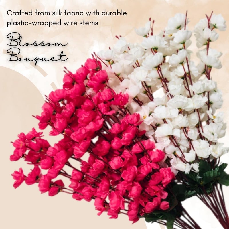 Sheux Artificial Plant Cherry Blossom Combo (White & Dark Pink) Home Decor, Wedding & Events Decoration, Gifting Bouquet, Artificial Flower(2 Pieces) - Image 4
