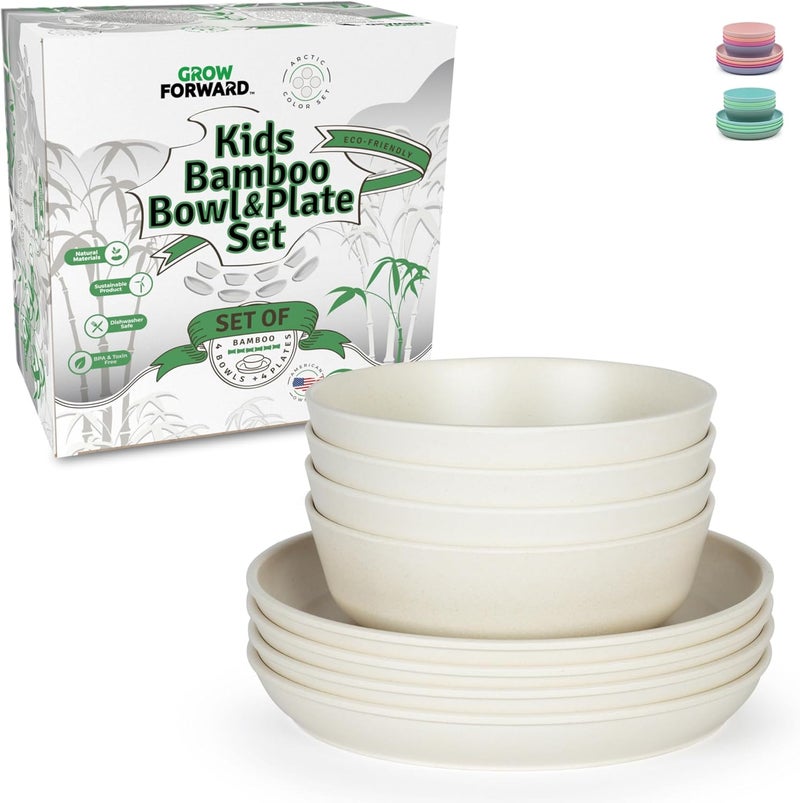 Grow Forward Bamboo Kids Plates and Bowls Sets  8Piece Dishwasher Safe Non Toxic Plates for Kids  Reusable Eco Friendly BPA Free Dishes Dinnerware Sets for Children  Arctic - Image 1
