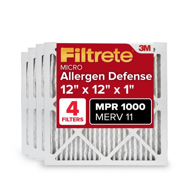 Filtrete 12x12x1 AC Furnace Air Filter, MERV 11, MPR 1000, Micro Allergen Defense, 3-Month Pleated 1-Inch Electrostatic Air Cleaning Filter, 4 Pack (Actual Size 11.81x11.81x0.81 in) - Image 1