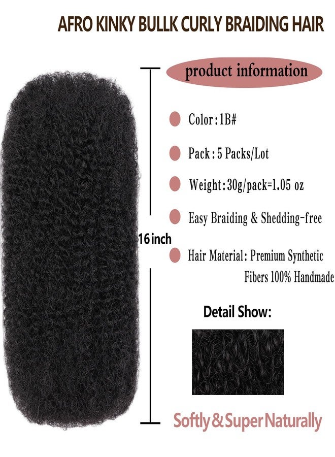 Xtrend 16 Inch 5 Bundles 150g Natural Black Afro Kinky Curly Braiding Bulk Hair For Mini Braiding Twists ，Afro Kinkys Bulk Synthetic Hair For Micro Spring Twist，Dreadlock Extensions Repair Locs Women - Image 2