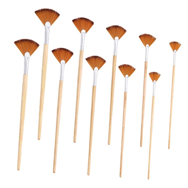 10Pcs Bristle Flat Watercolor Paint Brush Set For Artists Students Teens Multi Surface - Image 2