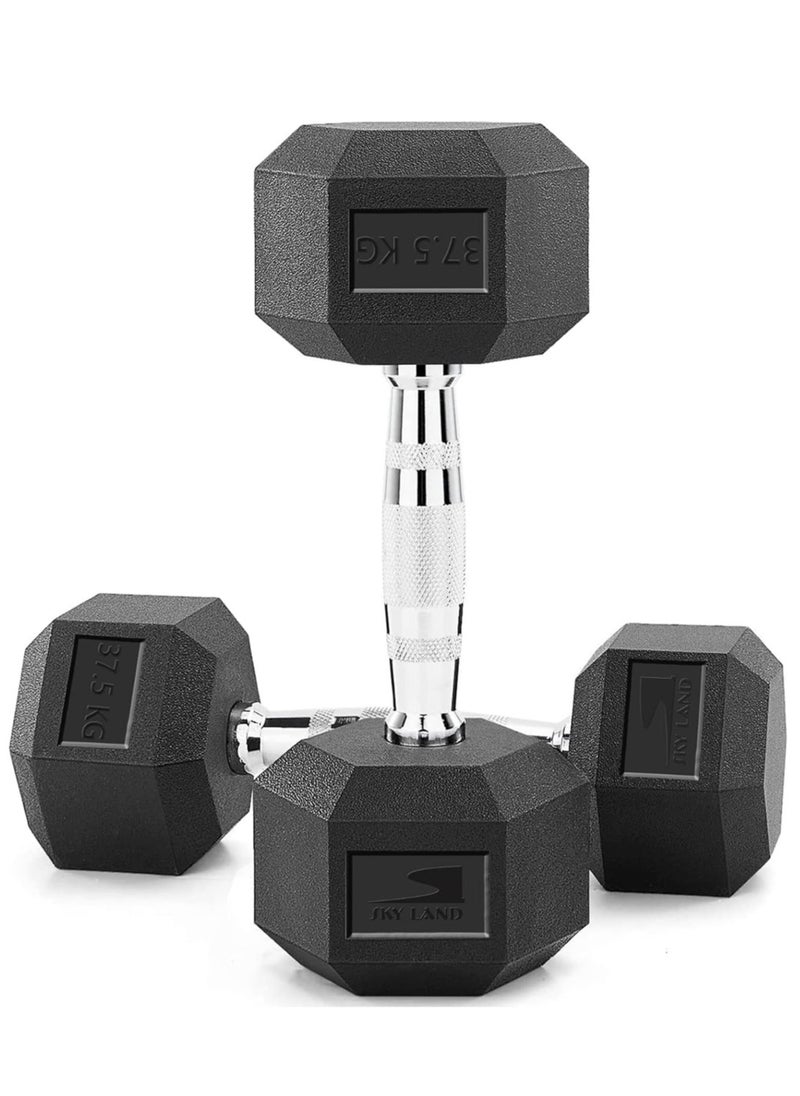 Sky Land HEX Dumbbell Rubber Coated Cast Iron Hexagonal Dumbbells 37.5 kg*2 for Professional Exercise | Premium Hand Weight Dumbbell | Strength Training Equipment | Full Body Workout EM-9260-37.5  - Image 1