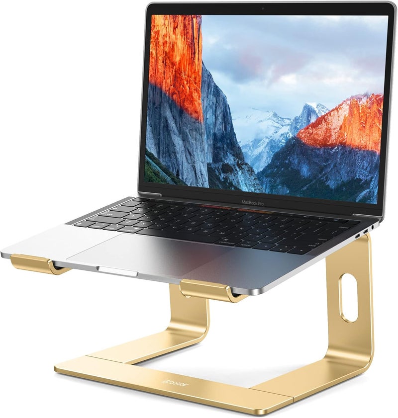 BESIGN LS03 Aluminum Laptop Stand, Ergonomic Detachable Computer Stand, Riser Holder Notebook Stand Compatible with Air, Pro, Dell, HP, Lenovo More 10-15.6" Laptops, Gold - Image 1