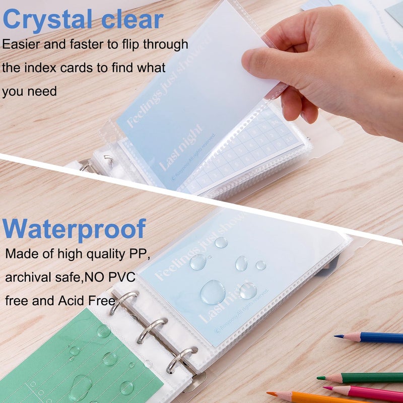 MANWU 3Ã—5â€ index card Binder organizer with Plastic pocket Sleeves, small organized folder for recipes Flashcards,portable notecards case holder (2pcs Clear) - Image 4