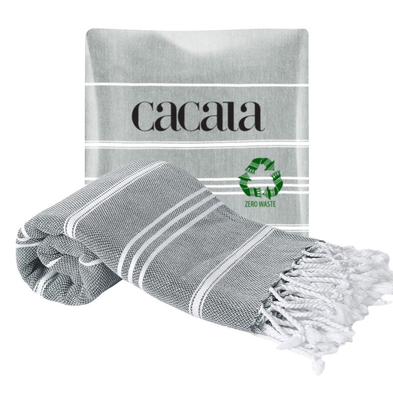 Cacala 100 Turkish Cotton Kitchen Tea Towels Highly Absorbent Luxury Soft Quick Drying Dish Towel with Hanging Loop for Gym Yoga Bath Sports Cleaning and Kitchen 23 x 36 Antrasit