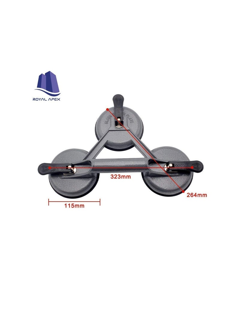 Heavy Duty Suction Cup Aluminium Glass Lifter Sucker Pad Carrying Grabbing Tile Puller Gripper for Lifting and Moving Glass, Floor, Window, Tile, Granite  Doors (Pack of 2, Three Pad) - Image 2