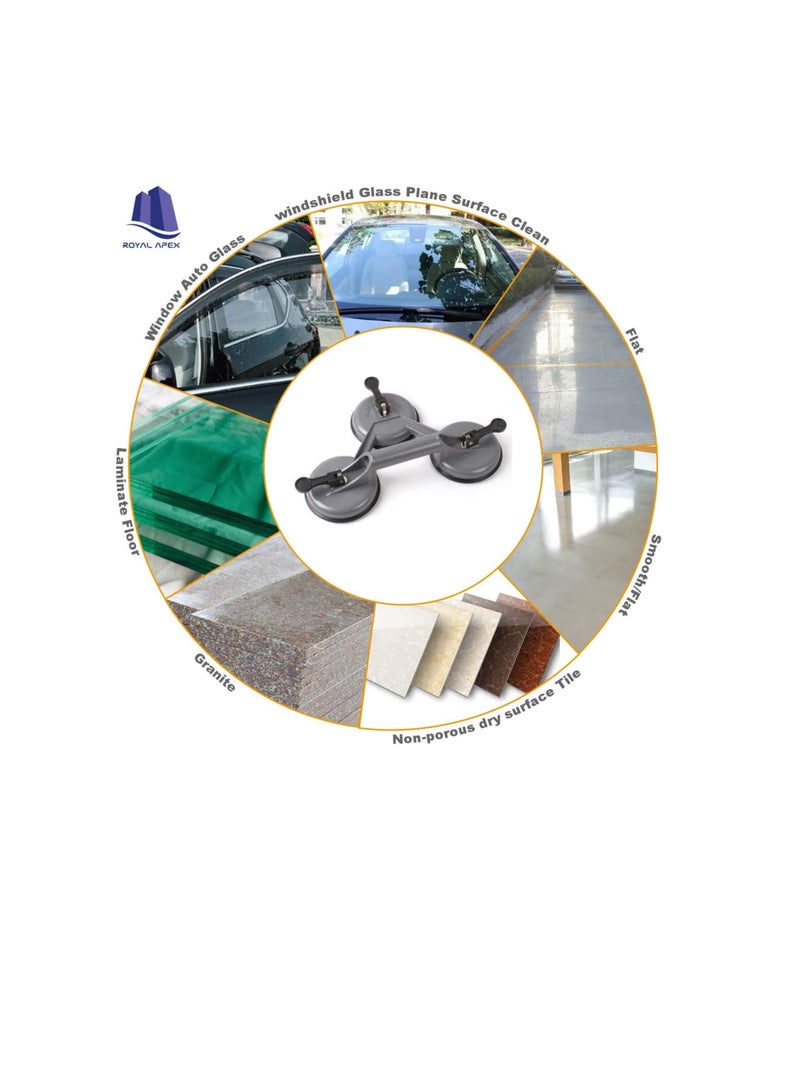 Heavy Duty Suction Cup Aluminium Glass Lifter Sucker Pad Carrying Grabbing Tile Puller Gripper for Lifting and Moving Glass, Floor, Window, Tile, Granite  Doors (Pack of 2, Three Pad) - Image 3