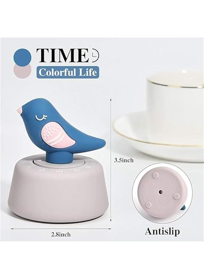 HOOKOR Cute Bird Timer for Kids, Mechanical Kitchen Timer, Wind Up 60 Minutes Manual Countdown Timer for Classroom, Home, Study and Cooking (Blue Bird) - Image 2