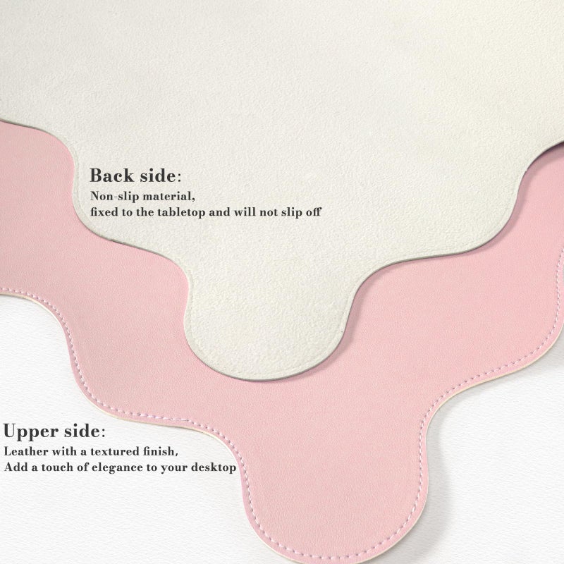 iCasso Leather Desk Pad Pink,Extra Large Mouse Pad for Desktop,Waterproof PU Nail Table Mat,Cute Scalloped Keyboard Mats for Women Girl,Non-Slip Desk Cover Mat for Office Home Dorm - Image 2