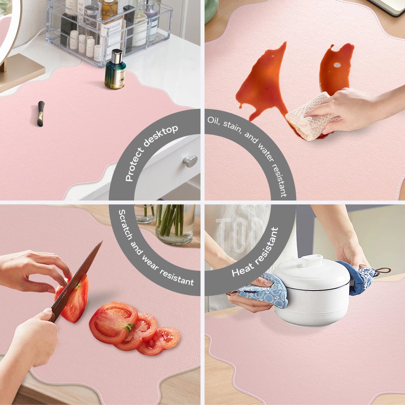 iCasso Leather Desk Pad Pink,Extra Large Mouse Pad for Desktop,Waterproof PU Nail Table Mat,Cute Scalloped Keyboard Mats for Women Girl,Non-Slip Desk Cover Mat for Office Home Dorm - Image 5