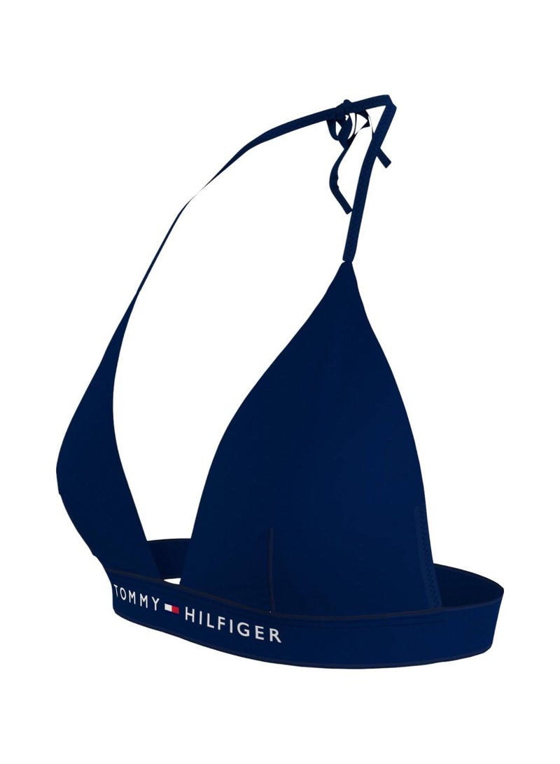 تومي هيلفيغر قطعة بيكيني علوية اسفنجية بتصميم مثلث وعنق هالتر مزينة بشعار تومي هيلفيغر الأصلي - نايلون، أزرق - Image 3