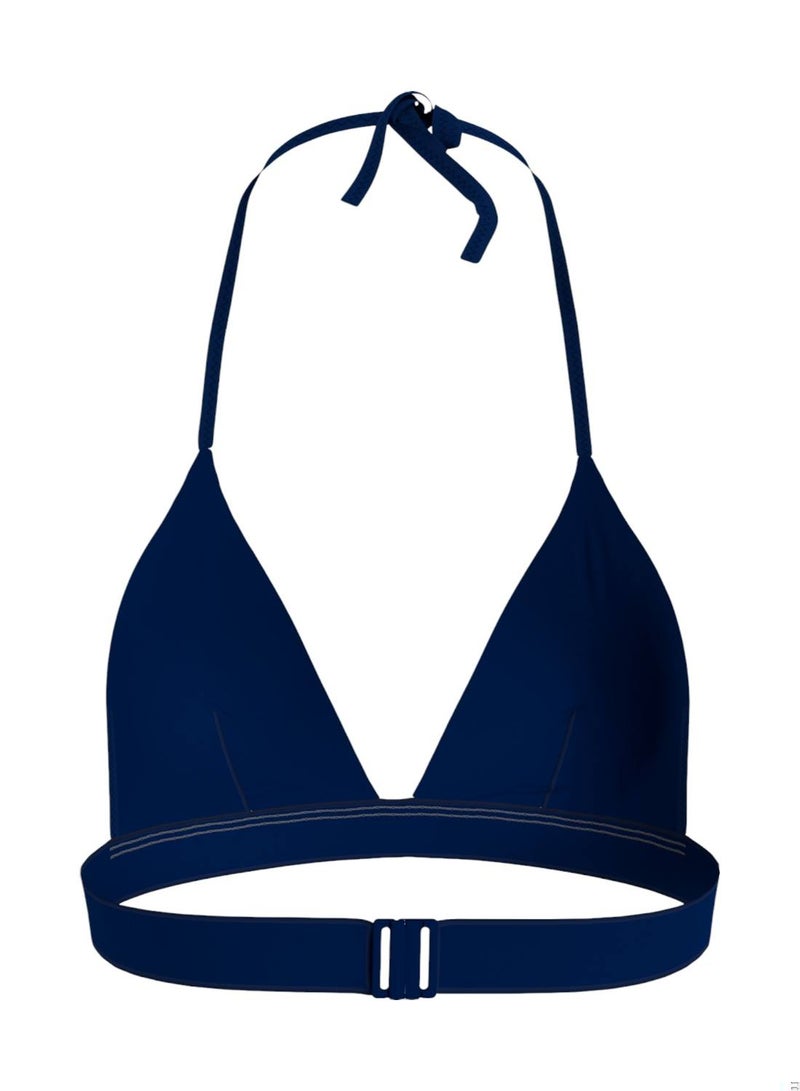 تومي هيلفيغر قطعة بيكيني علوية اسفنجية بتصميم مثلث وعنق هالتر مزينة بشعار تومي هيلفيغر الأصلي - نايلون، أزرق - Image 2