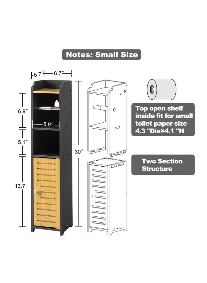 AOJEZOR AOJEZOR Toilet Paper Holder Stand: Small Bathroom Storage Cabinet - Black - Bamboo  - Image 4