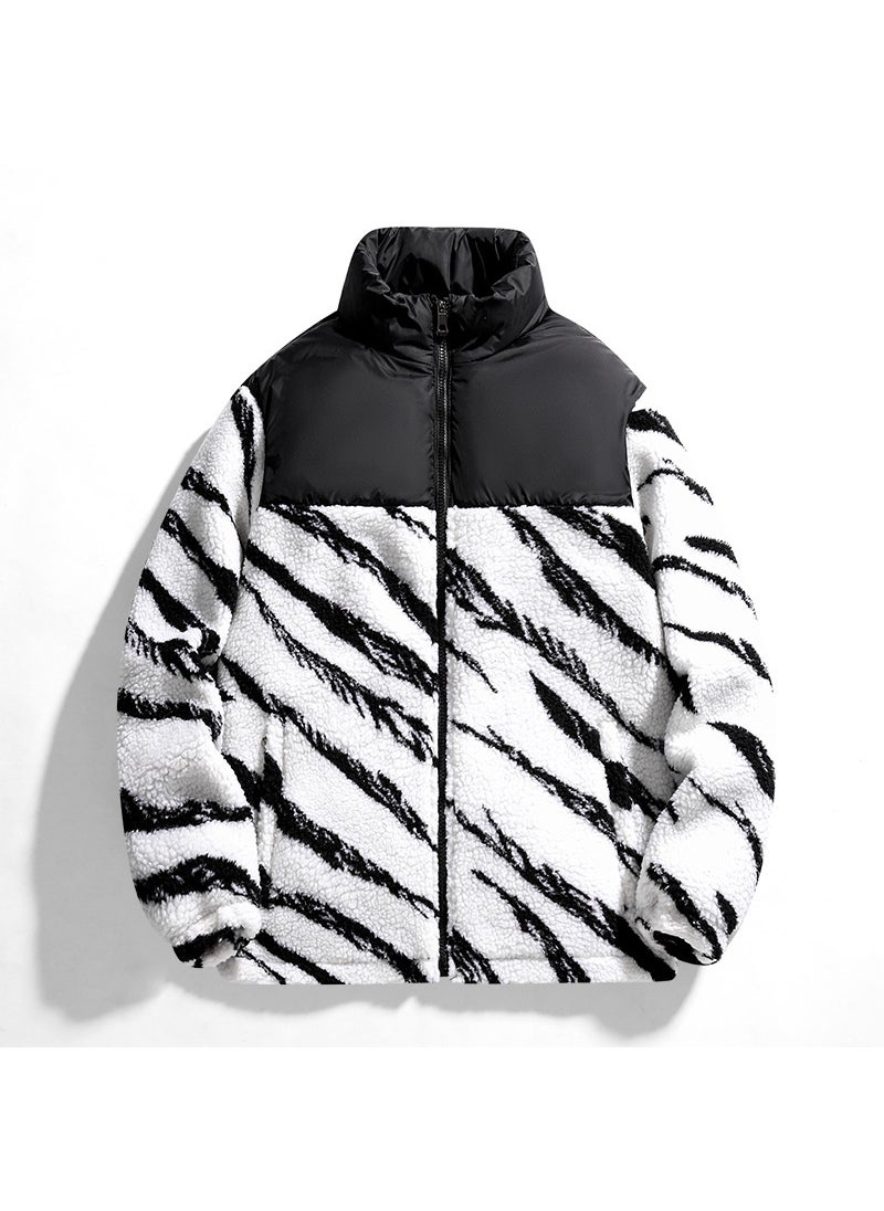 Generic - Trendy Versatile Color Block Padded Jacket Mens Loose Fit Fleece Lined Thickened Warm Breathable Autumn Winter Parkas White - Image 1