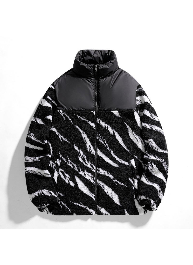 Generic - Trendy Versatile Color Block Padded Jacket Mens Loose Fit Fleece Lined Thickened Warm Breathable Autumn Winter Parkas White - Image 1