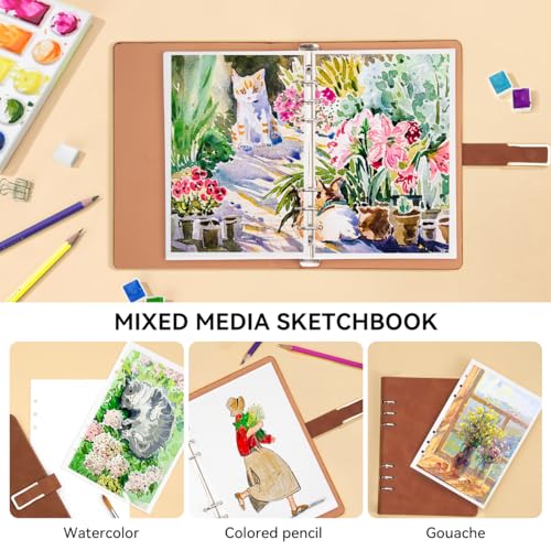 Lightwish Watercolor Sketchbook,100% Cotton Acid Free Watercolor Journal,300gsm/140lb Cold Press Watercolor Paper for Artists,Adults,Students,20 Sheets,9.25 * 6.3 Inches - Image 2