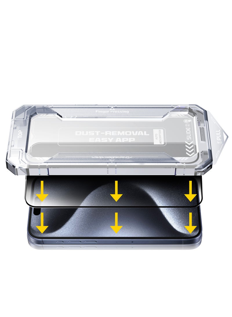 AJYAL Privacy (2-Pack) iPhone 15 PRO Tempered Glass with Auto Alignment Screen Protector - Sensor Protector for iPhone 15 PRO - Image 3