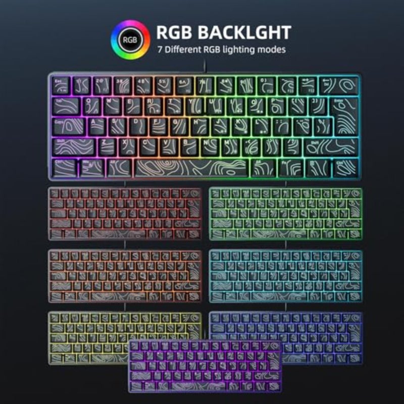 لوحة مفاتيح ألعاب للعمل والألعاب، بلاستيك ABS، أسود، مفتاح N-key مع إحساس ميكانيكي و8 ألوان إضاءة RGB - Image 4