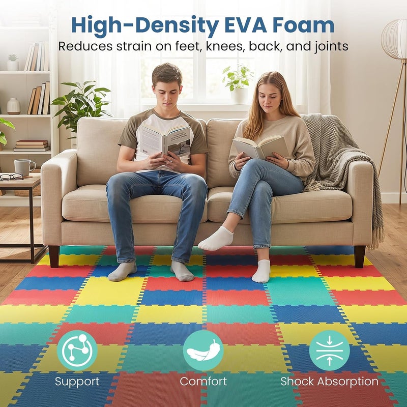 Giantex 18 PCS Interlocking Exercise Mat, 18 Sq.Ft EVA Foam Floor Tiles with Borders, 0.4" Thick Non-Slip Puzzle Workout Mats, Protective Gym Flooring for Home Gym, Garage, Basement, Multicolor - Image 2