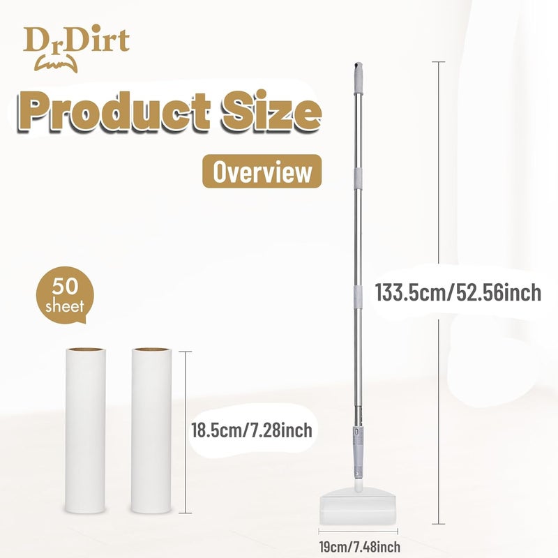 DrDirt 2-in-1 Lint Roller with Long Handle | 7.4-Inch Wide Sticky Roller with 50 Sheets per Roll | Easily Removes Dog & Pet Hair | Ideal for Floor, Carpets, Furniture, Cars & Clothing - Image 4