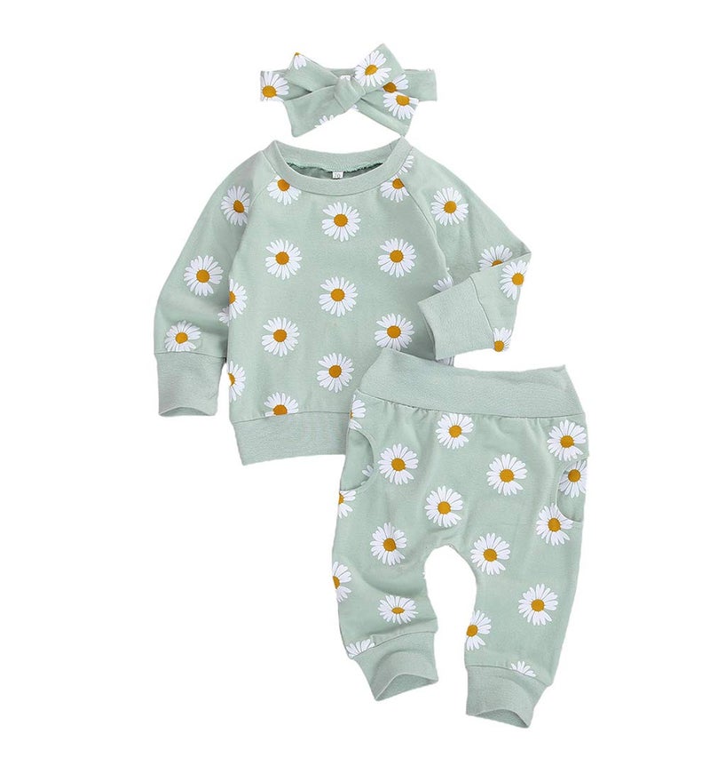 MaBaby Newborn Infant Baby Girl Clothes Set Long Sleeve Sweatshirts Tops Pants Outfits Clothing Gifts 3 6 9 12 18 24 Months Green 612 Months