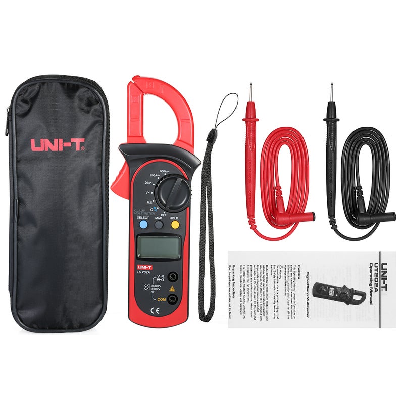 مقياس متعدد المزايا مقبض محمول بشاشة LCD رقمية صغيرة UNI-T UT202A، مقياس الجهد، مقياس التيار، مقياس المقاومة، جهاز فحص الصمام مع قياس الجهد المتردد/المباشر والتيار المتردد والمقاومة وأكيزة تخزين - Image 2