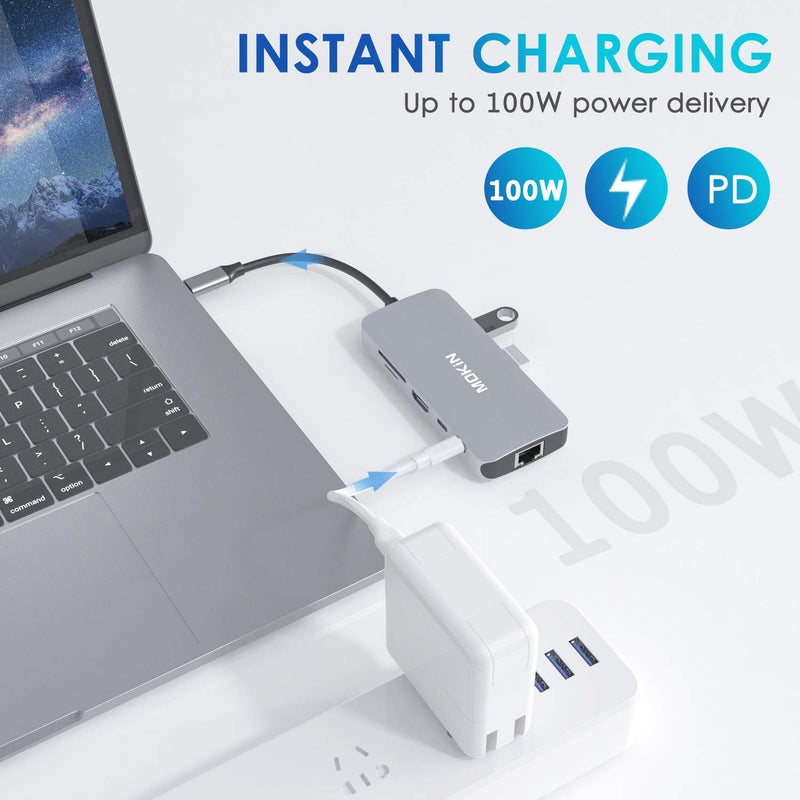 Mokin USB C Adapters for MacBook Pro/Air,Mac Dongle with 3 USB Port,USB C to HDMI, USB C to RJ45 Ethernet,MOKiN 9 in 1 USB C to HDMI Adapter,100W Pd Charging, USB C to SD/TF Card Reader USB C Hub - Image 5