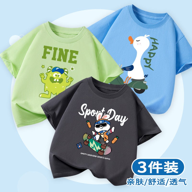 Boys Short-Sleeved T-Shirt New Cartoon Printed Children'S Loose Summer Cotton Breathable Top Boys Casual Children'S Wear - Image 2