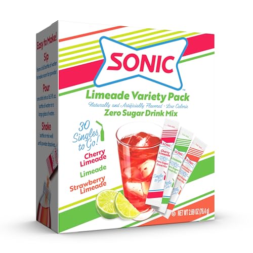 SINGLES TO GO! Sonic Singles To Go Limeade Variety Pack, Watertok Powdered Drink Mix, Includes 3 Flavors, Limeade, Cherry Limeade, Strawberry Limeade, 1 Box (30 Servings) - Image 1