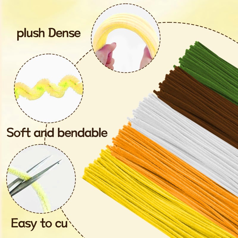 Anyangjia 500 Pcs Pipe Cleaners Craftï¼Œ5 Colors Pipe Cleaners Bulk,Chenille Stems Flowers Craft kit for DIY Handmade Bouquet Wrapping Party Decorations whit Ribbonsï¼ŒStems,Tapeï¼ŒStamens, Glue Sticks (Sunflower) - Image 3
