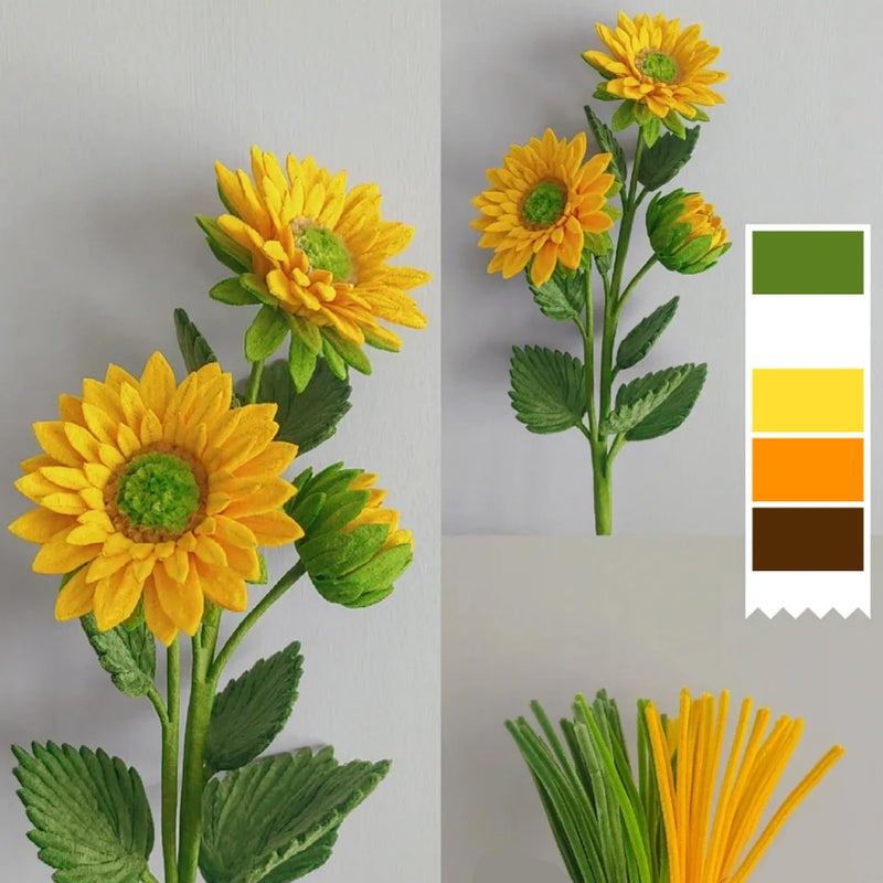 Anyangjia 500 Pcs Pipe Cleaners Craftï¼Œ5 Colors Pipe Cleaners Bulk,Chenille Stems Flowers Craft kit for DIY Handmade Bouquet Wrapping Party Decorations whit Ribbonsï¼ŒStems,Tapeï¼ŒStamens, Glue Sticks (Sunflower) - Image 4