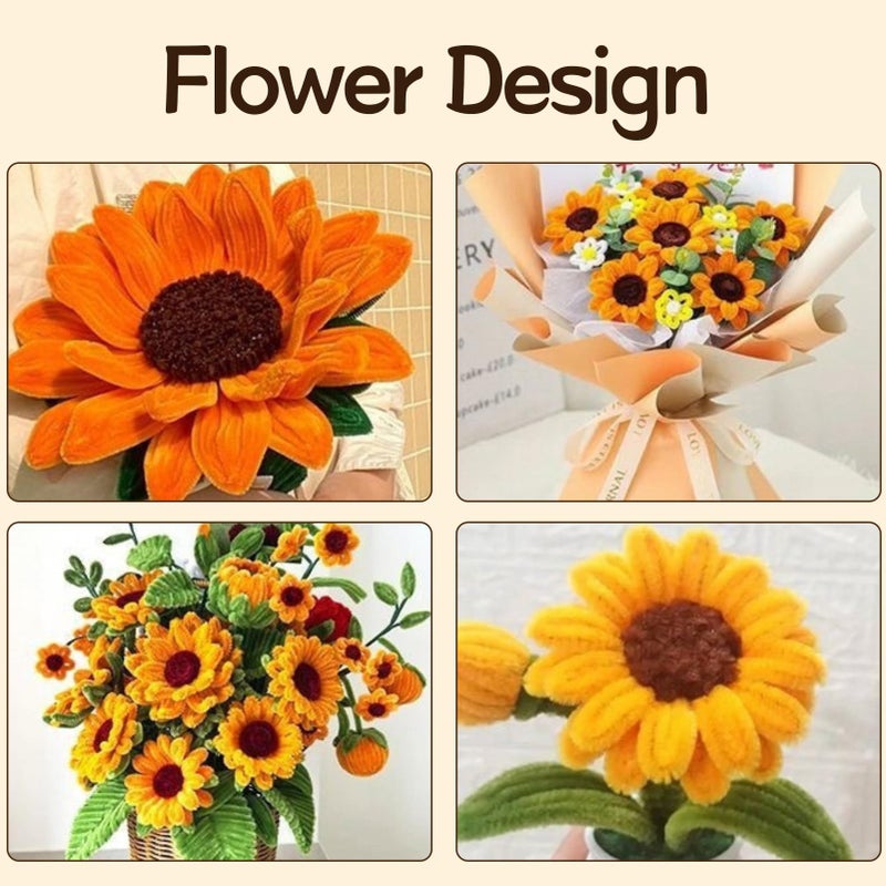 Anyangjia 500 Pcs Pipe Cleaners Craftï¼Œ5 Colors Pipe Cleaners Bulk,Chenille Stems Flowers Craft kit for DIY Handmade Bouquet Wrapping Party Decorations whit Ribbonsï¼ŒStems,Tapeï¼ŒStamens, Glue Sticks (Sunflower) - Image 5
