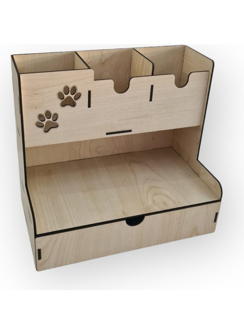 Dalyan Wooden Desktop 3-Partition, Drawer Pencil Holder Desktop Organizer  - Image 3