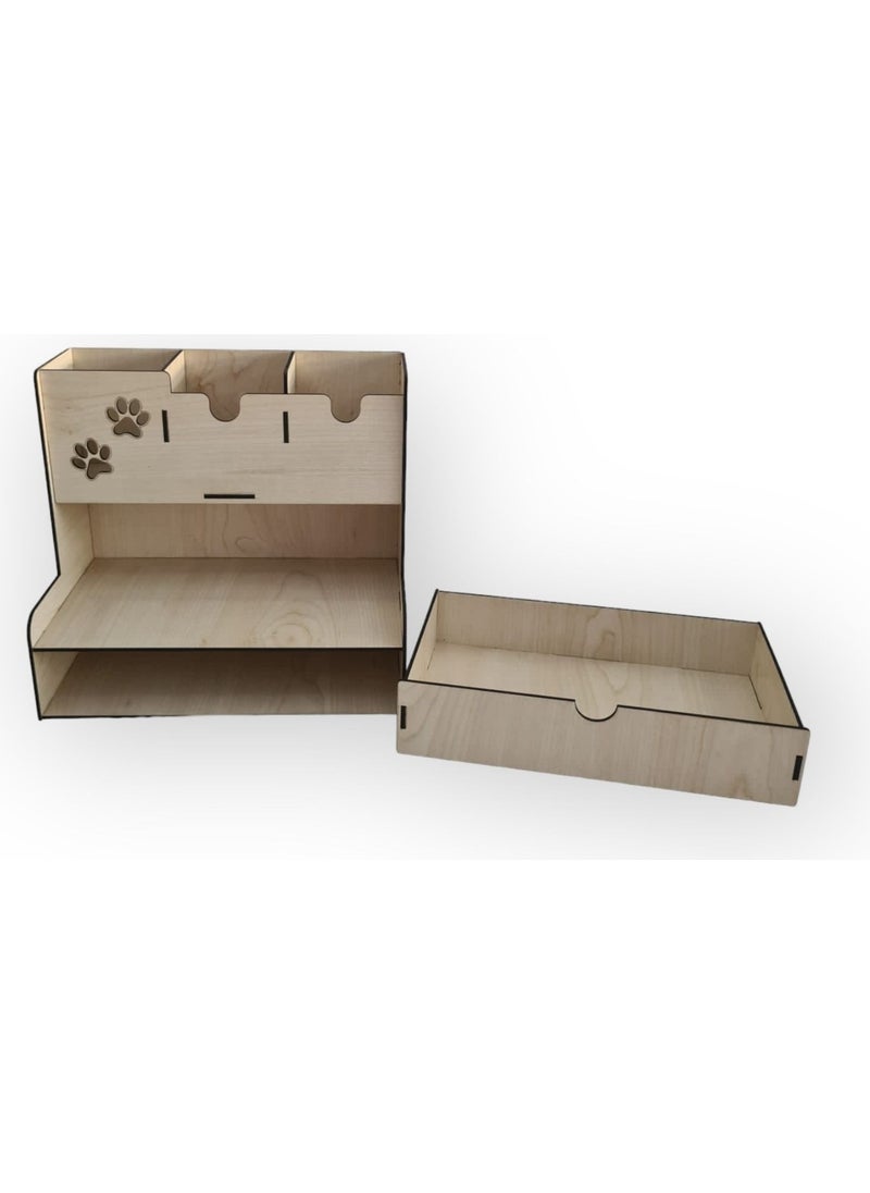 Dalyan Wooden Desktop 3-Partition, Drawer Pencil Holder Desktop Organizer  - Image 2