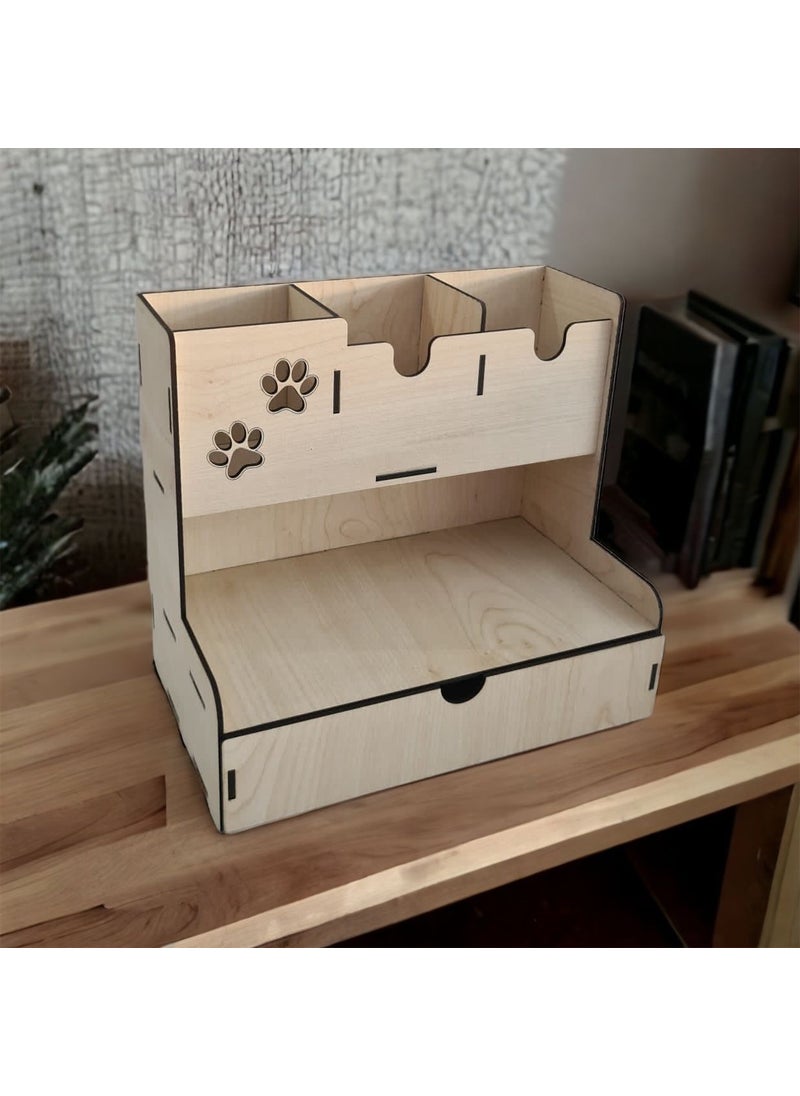 Dalyan Wooden Desktop 3-Partition, Drawer Pencil Holder Desktop Organizer  - Image 5
