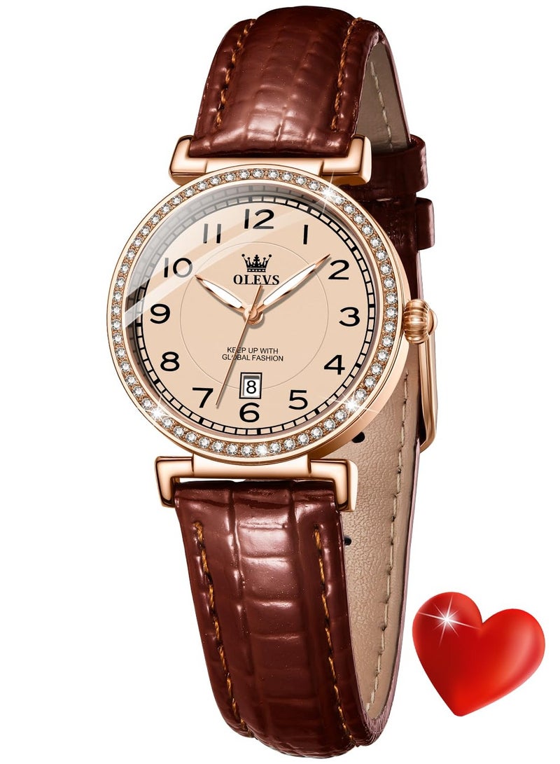 OLEVS Women's Leather Strap Elegant Luxury Dress Chronograph Waterproof Watch Date Week Watch 5590 - Image 1