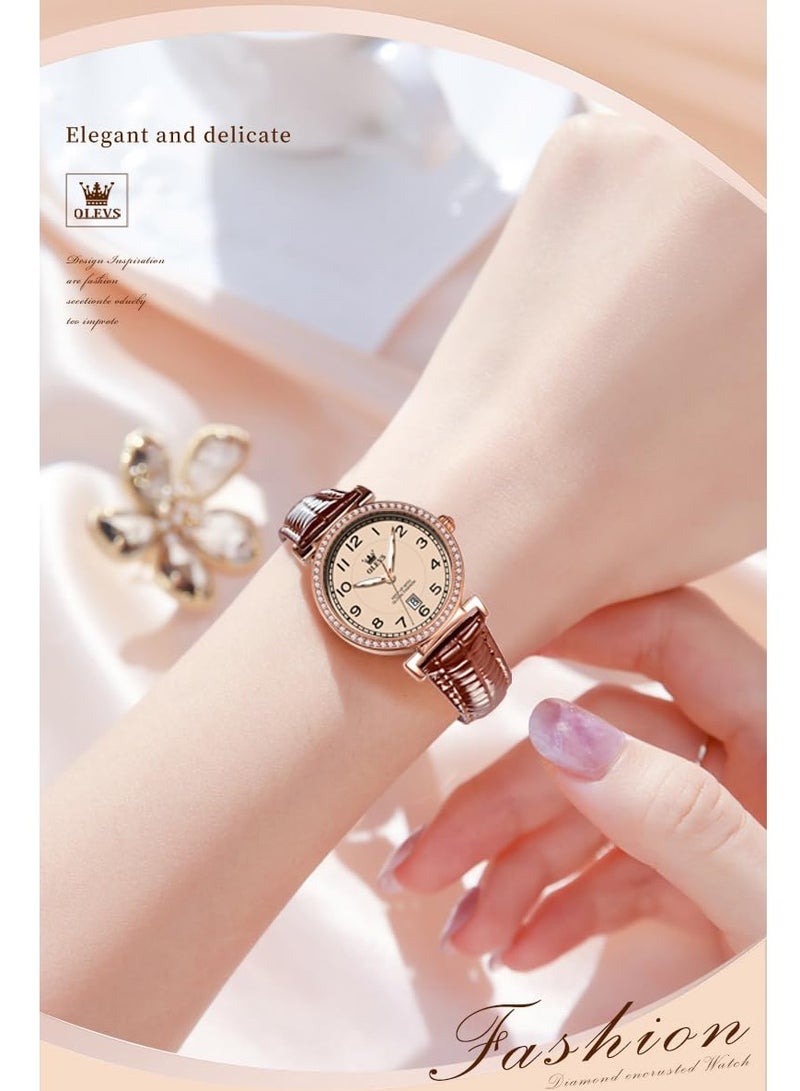OLEVS Women's Leather Strap Elegant Luxury Dress Chronograph Waterproof Watch Date Week Watch 5590 - Image 2
