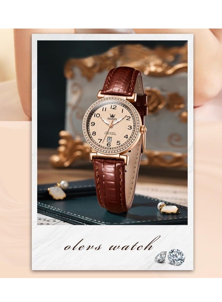 OLEVS Women's Leather Strap Elegant Luxury Dress Chronograph Waterproof Watch Date Week Watch 5590 - Image 4