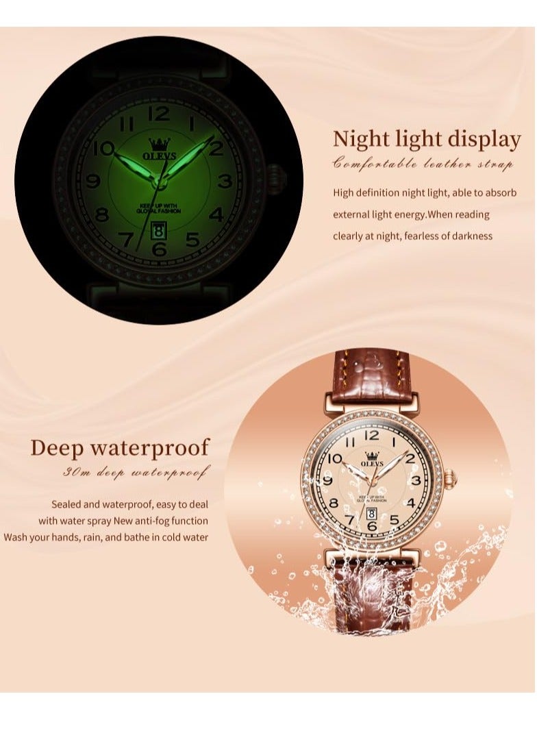OLEVS Women's Leather Strap Elegant Luxury Dress Chronograph Waterproof Watch Date Week Watch 5590 - Image 5