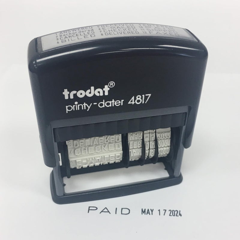 Trodat Printy 4817 Economy Dial-A-Phrase, 12 Popular Office Messages, Month in Letters, Day and Year in Numbers, Rubber Date Stamp â€“ Self Inking (Black) - Image 4