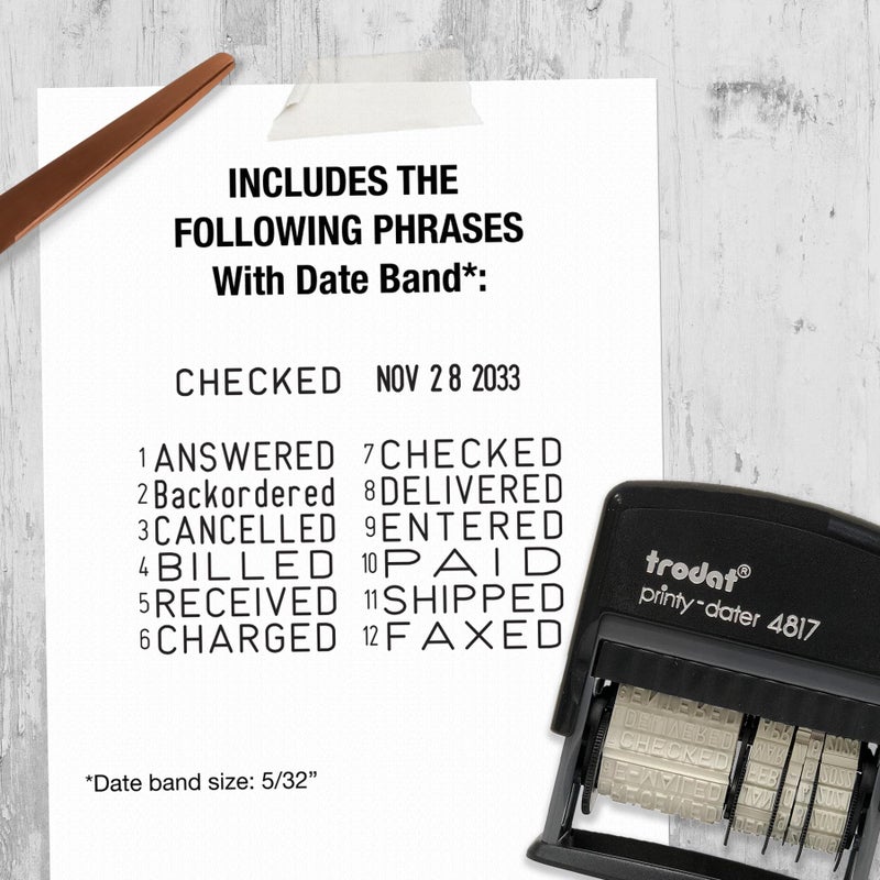 Trodat Printy 4817 Economy Dial-A-Phrase, 12 Popular Office Messages, Month in Letters, Day and Year in Numbers, Rubber Date Stamp â€“ Self Inking (Black) - Image 3