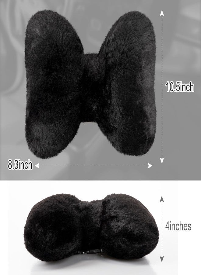 Macarrie 2 Pcs Car Neck Pillow Velvet Bow Headrest Pillow Soft Comfortable Seat Neck Support Cute Bow Car Accessories for Driving Travel Driver Chair Girl Style Interior Decor (Solid,Black) - Image 2