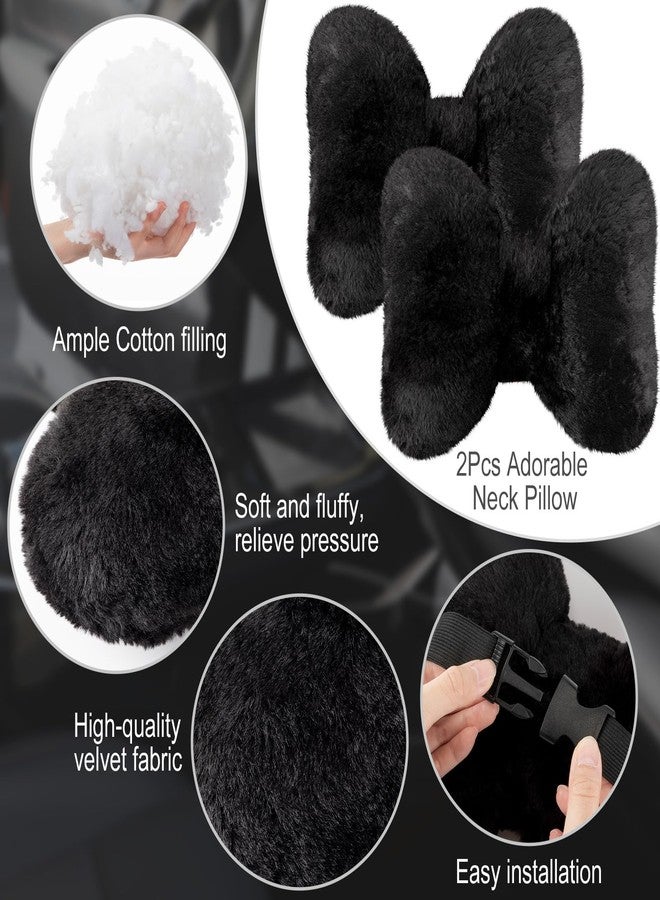 Macarrie 2 Pcs Car Neck Pillow Velvet Bow Headrest Pillow Soft Comfortable Seat Neck Support Cute Bow Car Accessories for Driving Travel Driver Chair Girl Style Interior Decor (Solid,Black) - Image 4