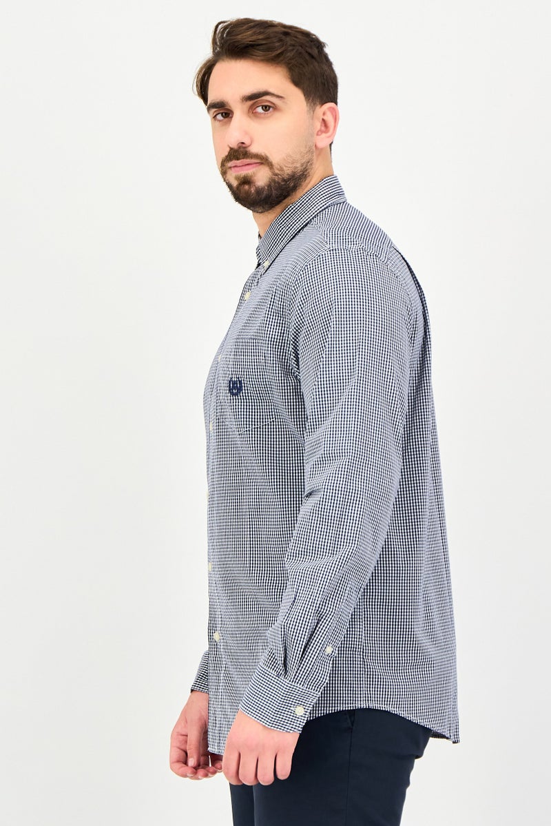 Chaps Men Regular Fit Checkered Long Sleeve Casual Shirt, Navy - Image 3