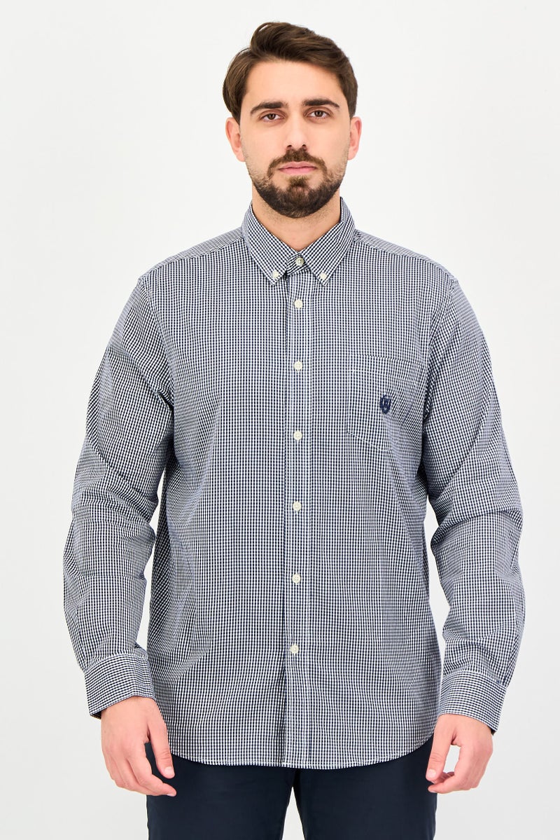 Chaps Men Regular Fit Checkered Long Sleeve Casual Shirt, Navy - Image 1