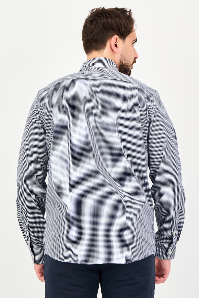 Chaps Men Regular Fit Checkered Long Sleeve Casual Shirt, Navy - Image 2