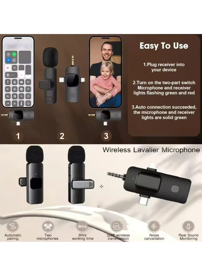 3 in 1 Wireless Lavalier Microphones for iPhone, iPad, Android, Camera, USB-C Microphone, 7-Hour Battery, Mini Microphone with Noise Reduction for Video Recording, Vlog, YouTube, TikTok  - Image 3