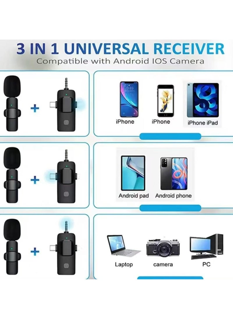 3 in 1 Wireless Lavalier Microphones for iPhone, iPad, Android, Camera, USB-C Microphone, 7-Hour Battery, Mini Microphone with Noise Reduction for Video Recording, Vlog, YouTube, TikTok  - Image 4