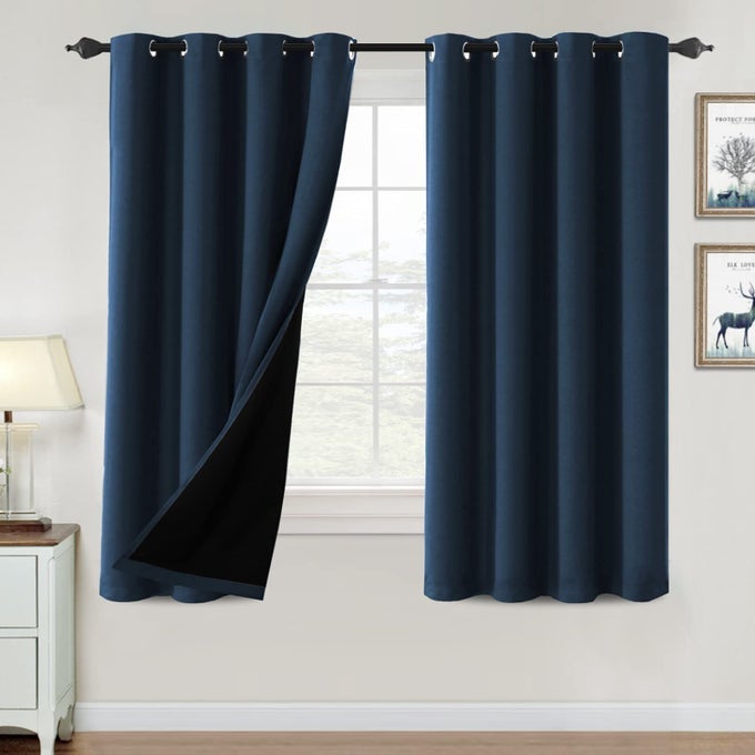 H.VERSAILTEX HVERSAILTEX 100 BLACKOUT CURTAINS FOR BEDROOM THERMAL INSULATED BLACKOUT CURTAINS 63 INCH LENGTH FULL LIGHT BLOCKING CURTAINS FOR LIVING ROOM WITH BLACK LINER 2 PANELS SET NAVY